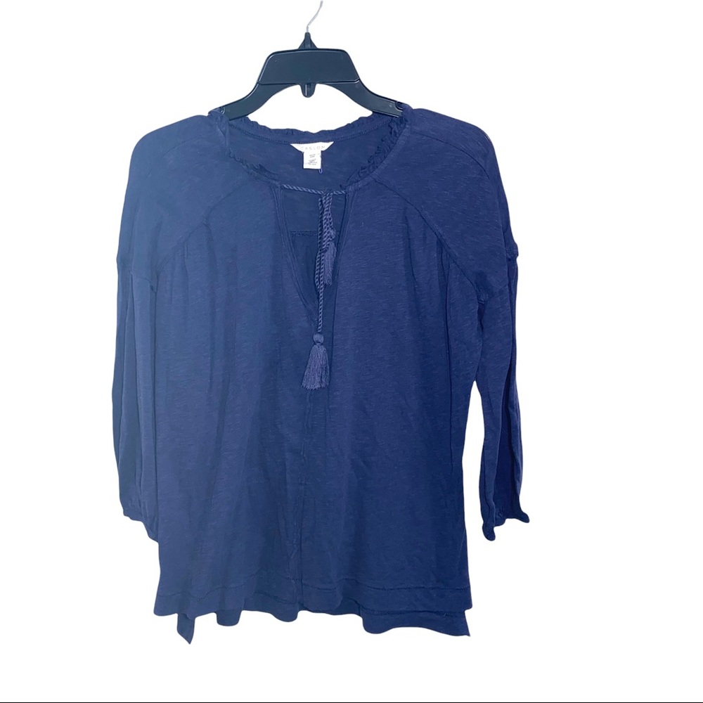Caslon Womens Navy Blue Peasant Top Long Sleeve Size XXS